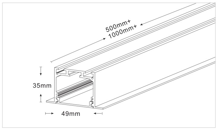 Drawing of 103535T, flush-mounted Led Linear Light with trim, 24W, 49x35mm